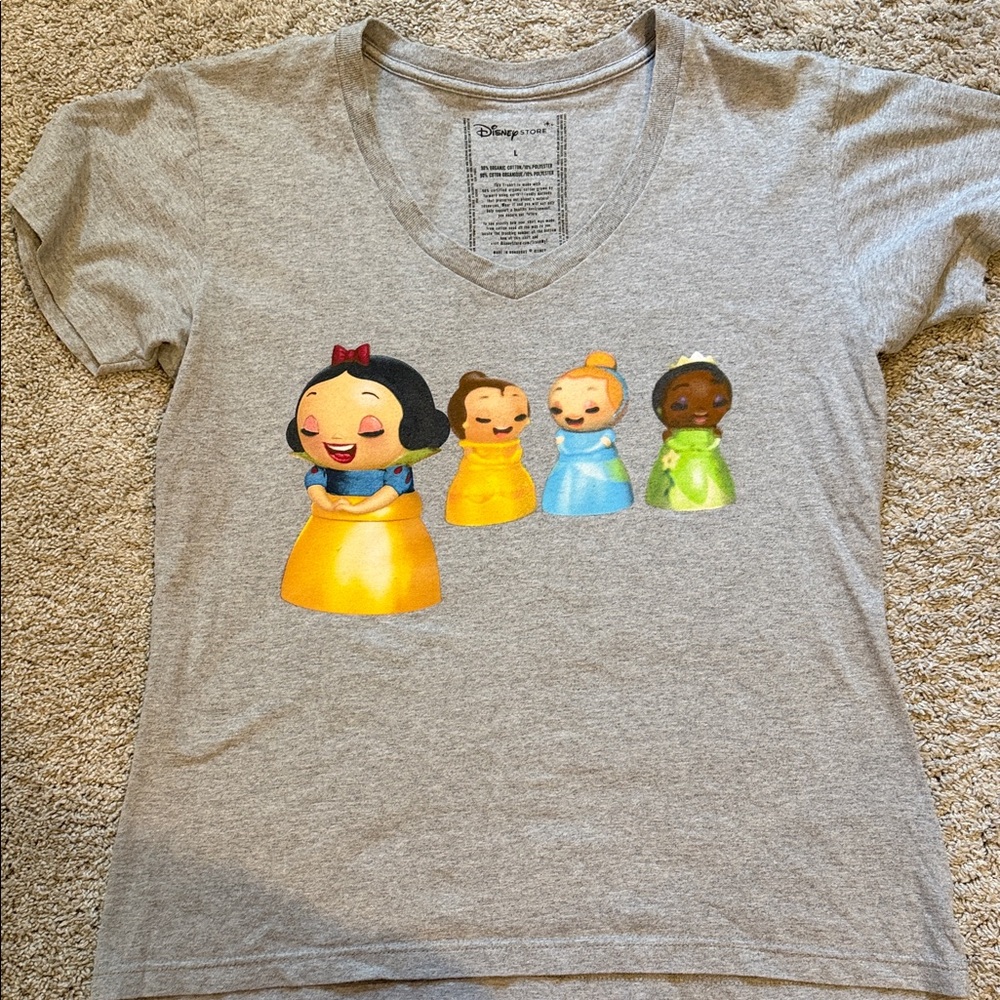Disney Gray V-Neck T-Shirt with Colorful Princesses